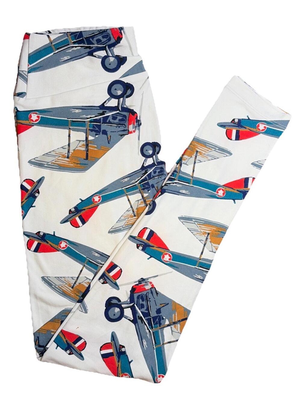 New LuLaRoe OS Sz 2-10 Vintage Military Airplane Leggings Patriotic Memorial Day